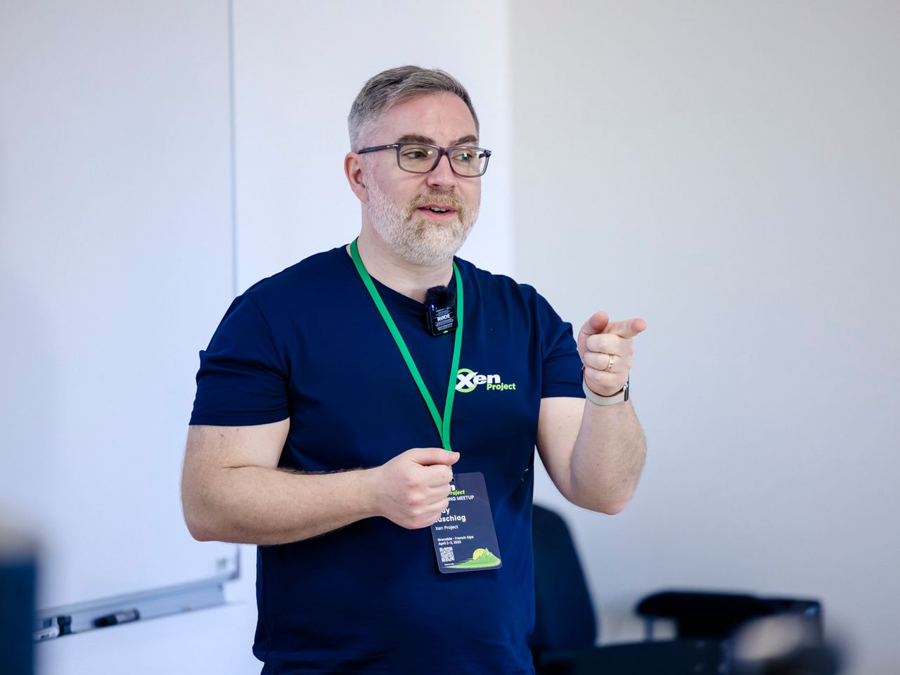 Cody pointing to the audience at xen spring meetup 2026